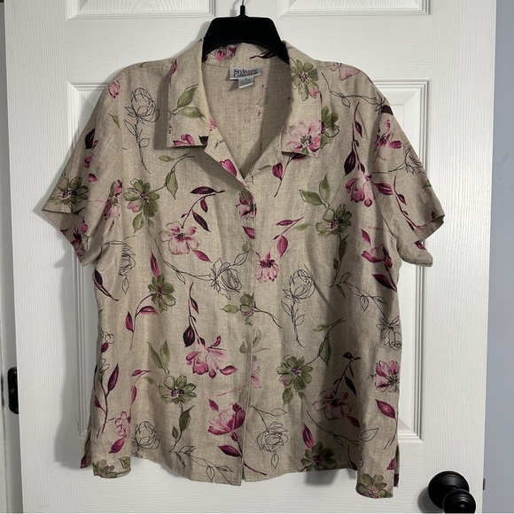 Style & Co. 100% linen floral shirt, size 18, button front, summer, breathable - Picture 1 of 9